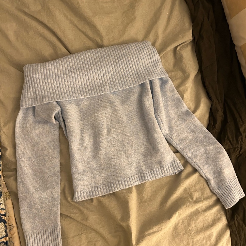 Women's Off-Shoulder Baby Blue Knit Sweater in Perfect Condition